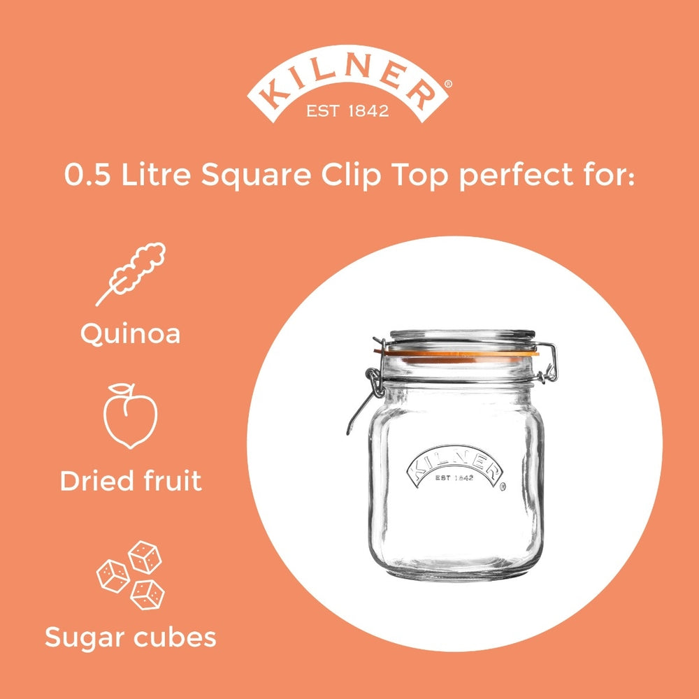 Clip Top Square Jar 0.5 Litre