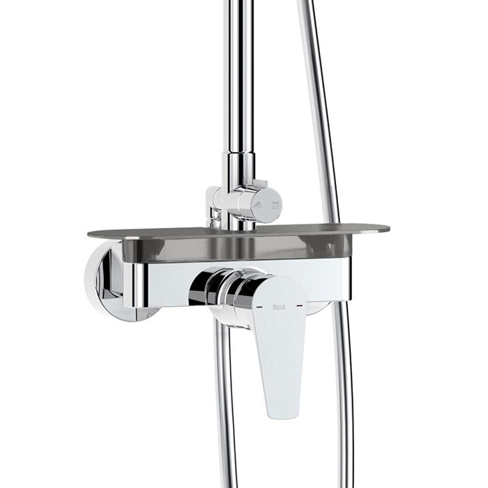 Roca Even mixer shower column with adaptable shelf