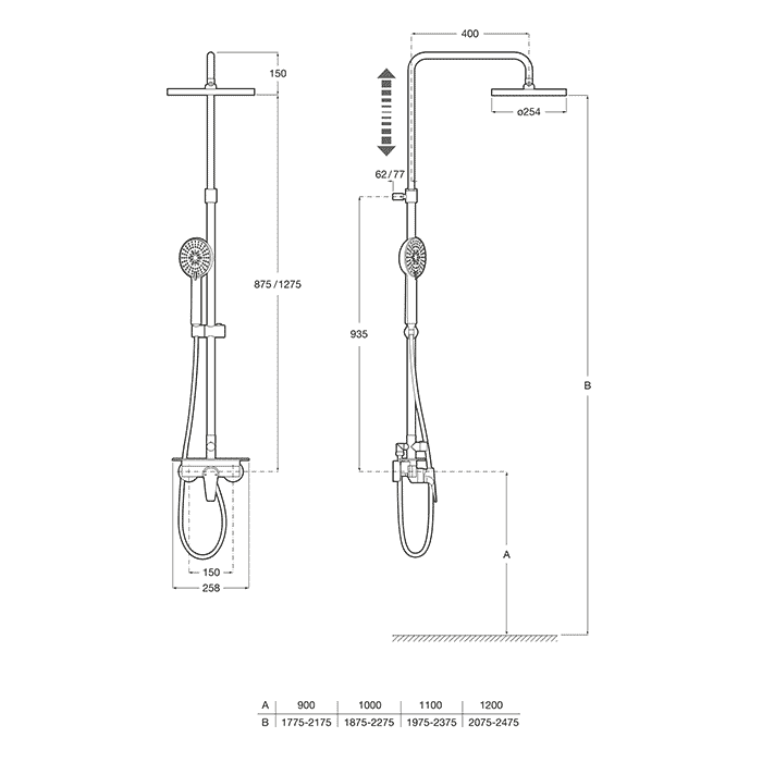 Roca Even mixer shower column with adaptable shelf