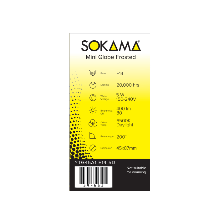 Sokama Led Bulb G45 5w/865 Daylightt E14 150-240v