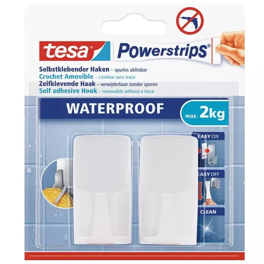 Tesa Waterproof Hooks Large Rectangular Secure Hold Upto 2kg